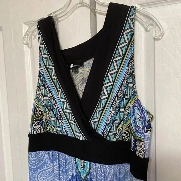 AB Studio boho blue & green & black bohemian maxi dress size LARGE - Picture 5 of 11